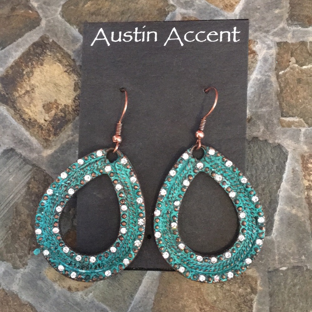 BNWT teardrop Copper w/ turq inlay rhinestone ear